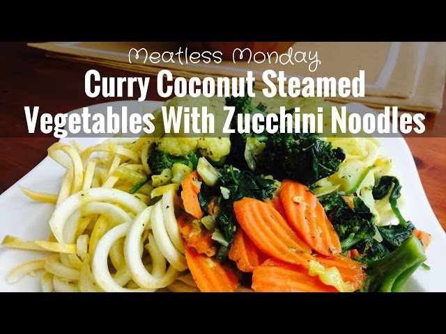 Curry coconut steam vegetables with zucchini noodles